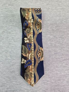 Cellini Tie Mens One Size Blue Silk Floral Baroque Woven Classic Necktie Italy